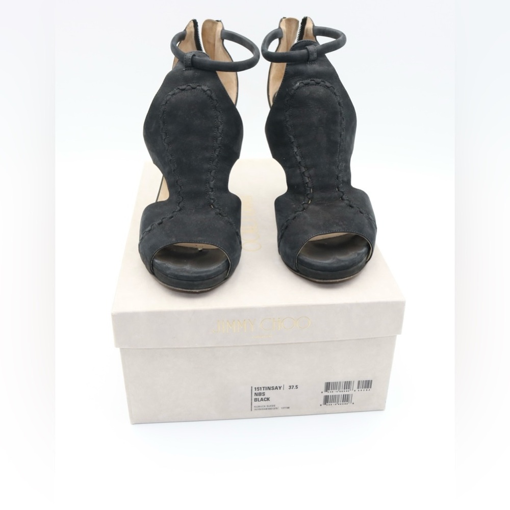 Jimmy Choo Tinsay 85 Black Nubuck Sandal 37.5 - Picture 5 of 6